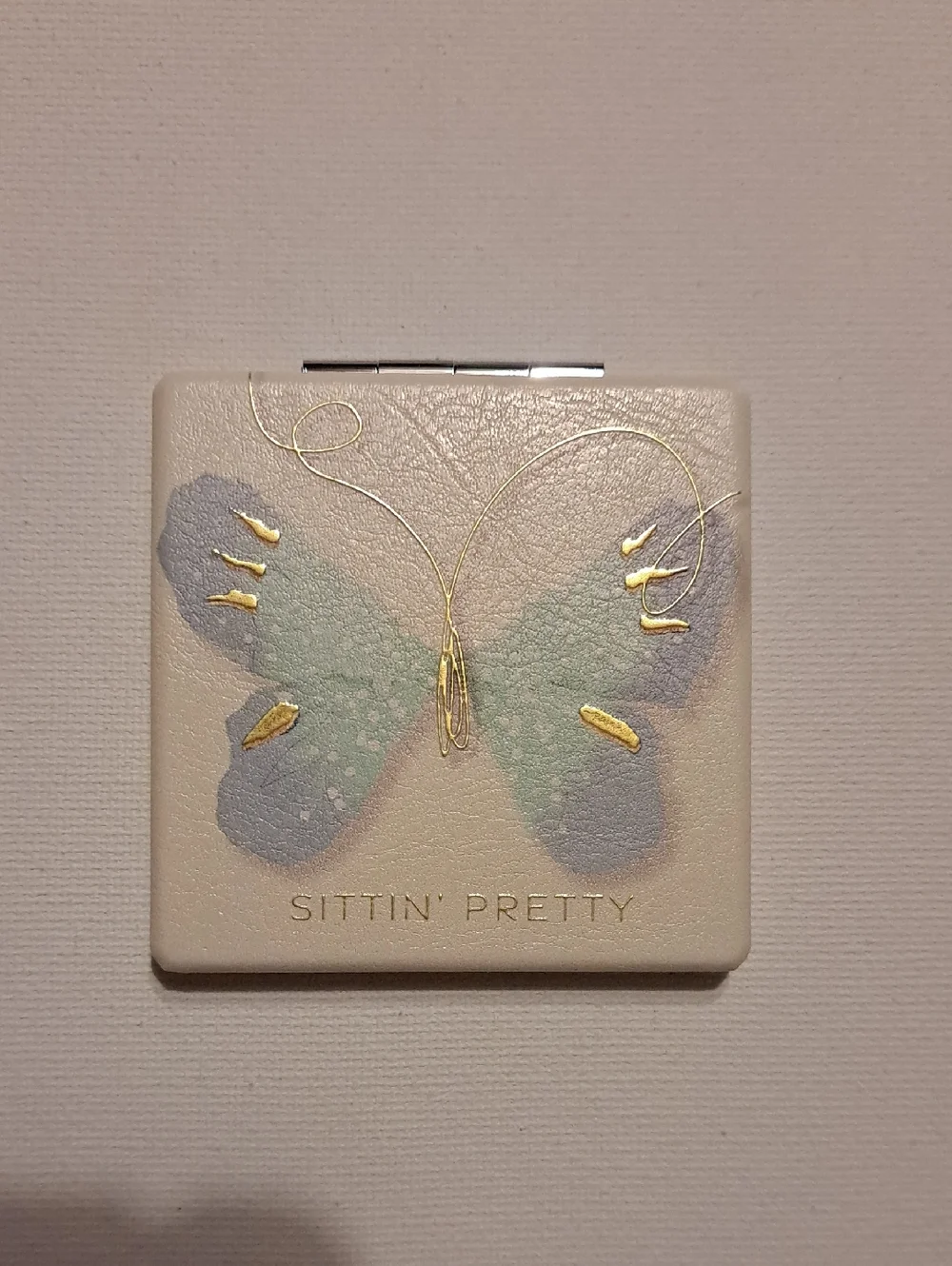 Bundle of 2 Butterfly Compact Mirrors - Yellow & Mint with Gold Detailing